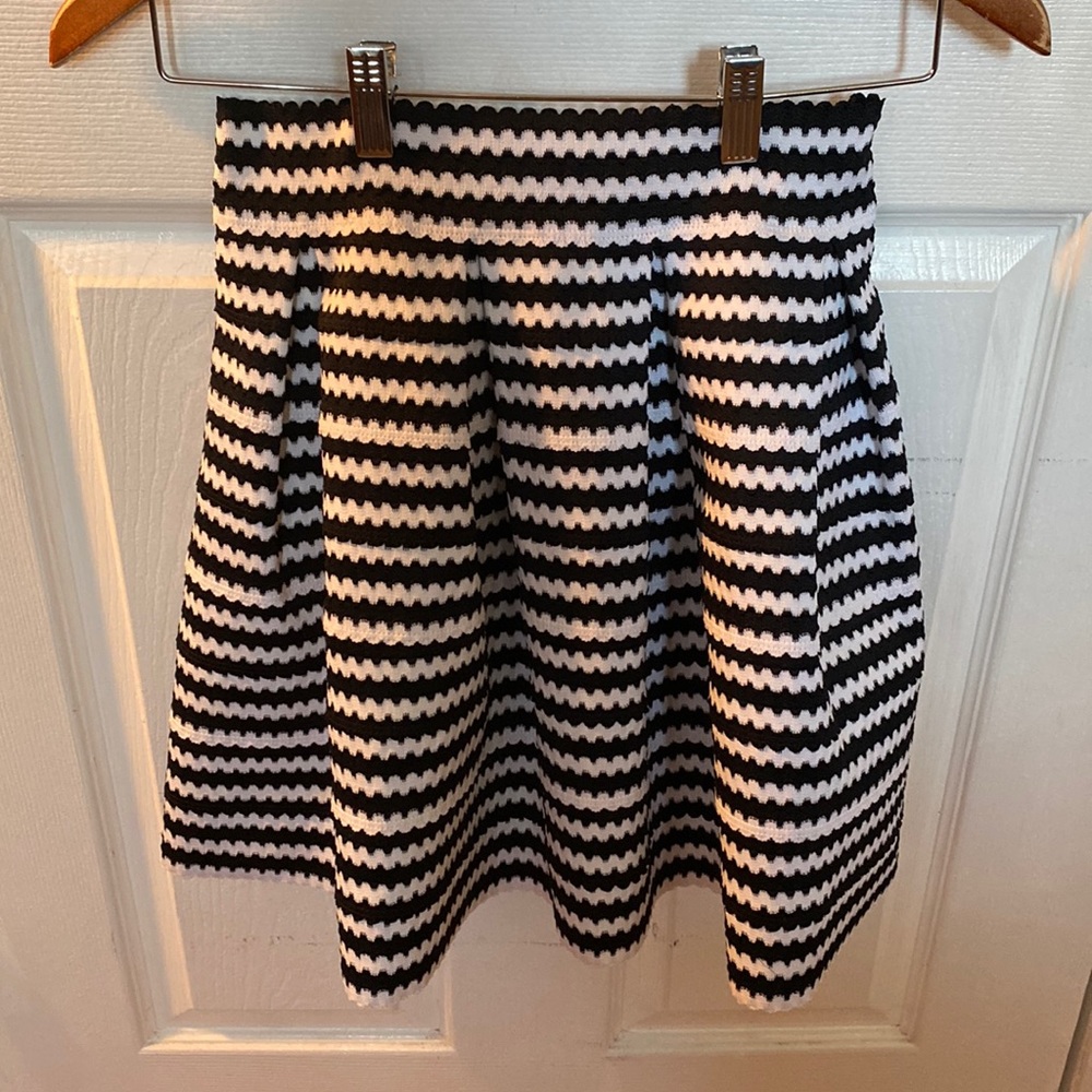 Black and White Horizontal Striped Mid Length Skirt